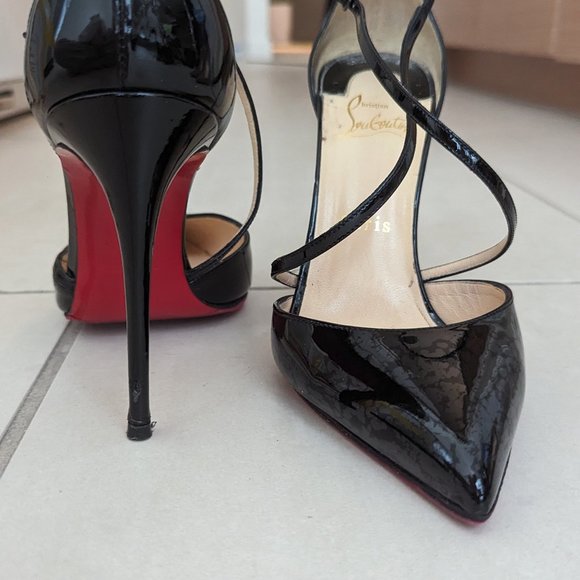 Christian Louboutin Black Patent Leather Uptown Ankle Strap Pumps - Picture 2 of 7